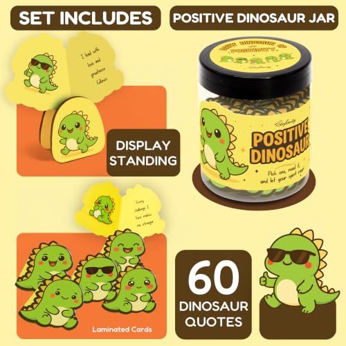 Positive Dinosaur Jar with 60 Affirmation Cards & Stand