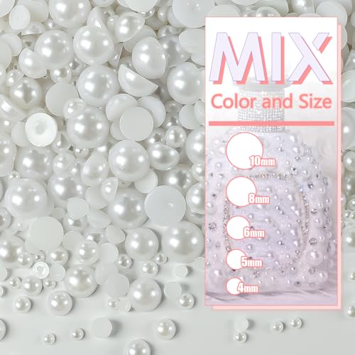 qiipii 51g White Half Pearls Mix for DIY Crafts, 4mm-10mm