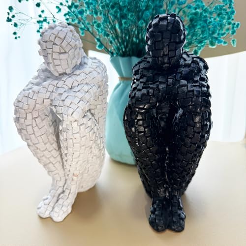 Abstract Black Mosaic Thinker Figurine - Resin Home Decor