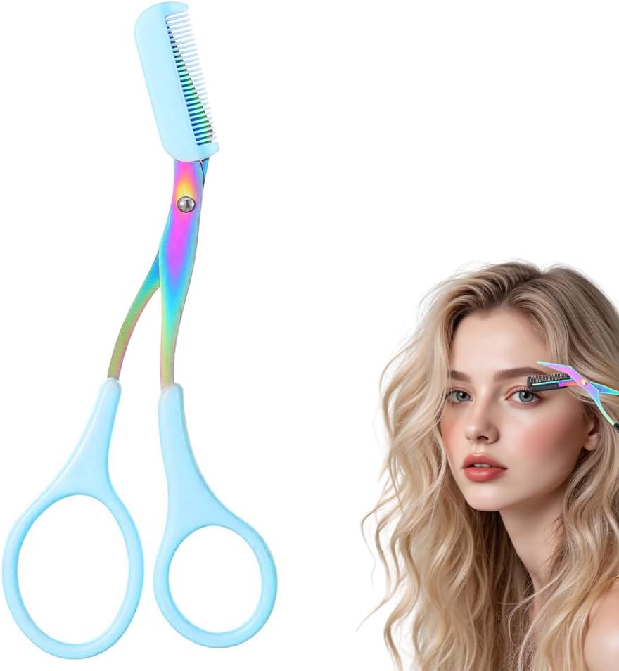 Professional Eyebrow Trimmer Scissor - 2-in-1 Stainless Steel Cutter & Comb | Portable Hair Removal Tool for Women & Men (Black)
