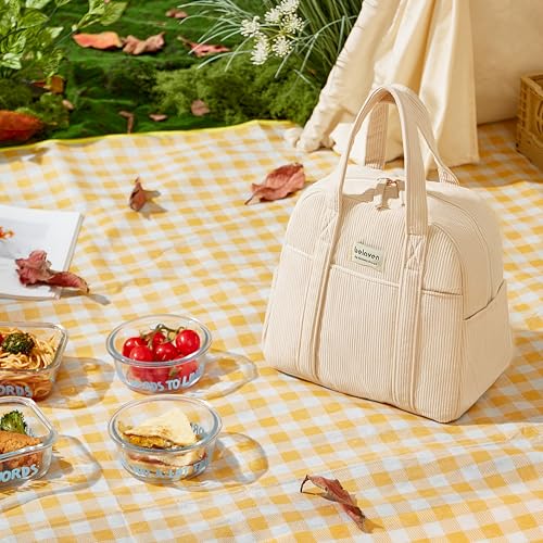 Insulated Lunch Bag for Women - 6-Hour Cooler Tote, 15-Can Capacity, Leakproof Corduroy