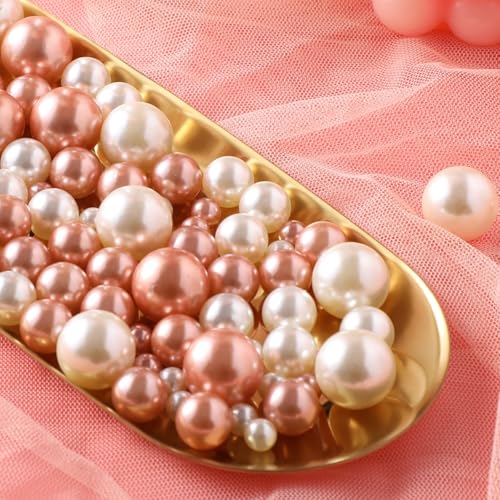 150 Pcs No Hole Pearl Beads - White & Rose Gold Vase Fillers