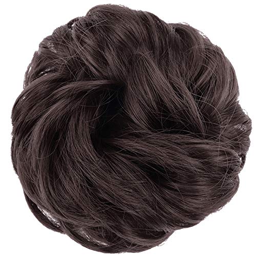 MORICA 2PCS Dark Brown Messy Bun Hair Extensions for Women, Adjustable Synthetic Hairpiece