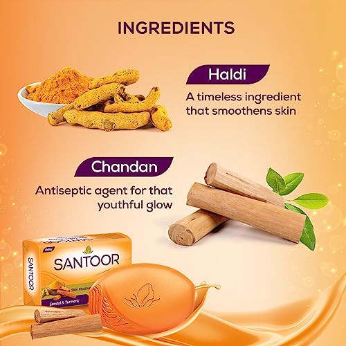 Santoor Sandal & Turmeric Soap - 4 Pack (125g Each)