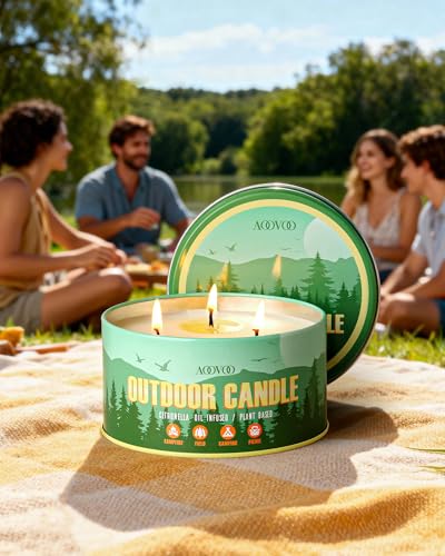 AOOVOO Citronella Candle - 3 Wick 12oz Soy Wax for Outdoor Use