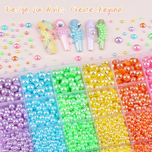 Rainbow Pearl Flatback Pearls & Rhinestones Craft Kit - 24Grid Kikonoke