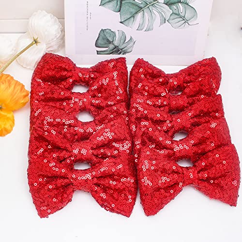 12-Piece Red Sequin Cheer Bows for Girls - 4.7" Large Hair Clips
