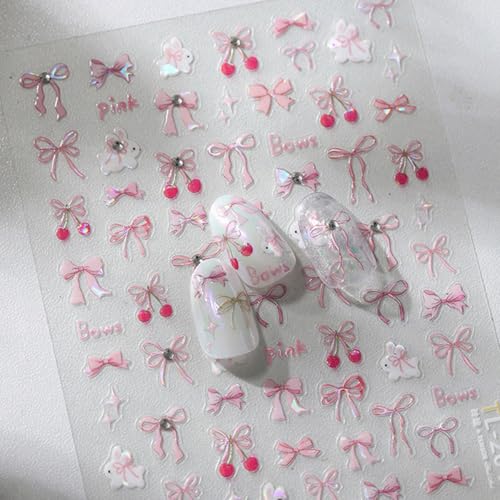 3D Self-Adhesive Bow Nail Art Stickers - Pink Glitter Designs