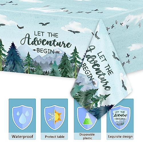 Adventure Awaits Tablecloths - 3 Pack Disposable Plastic Covers for Parties