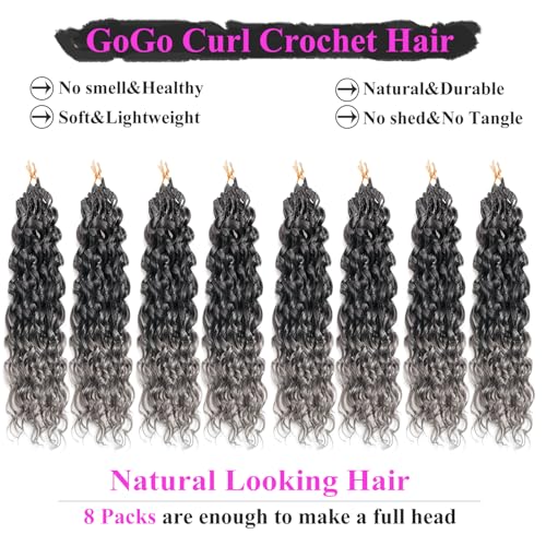 Pre Looped GoGo Curl Crochet Hair 10 Inch 1B/Grey - 8 Packs