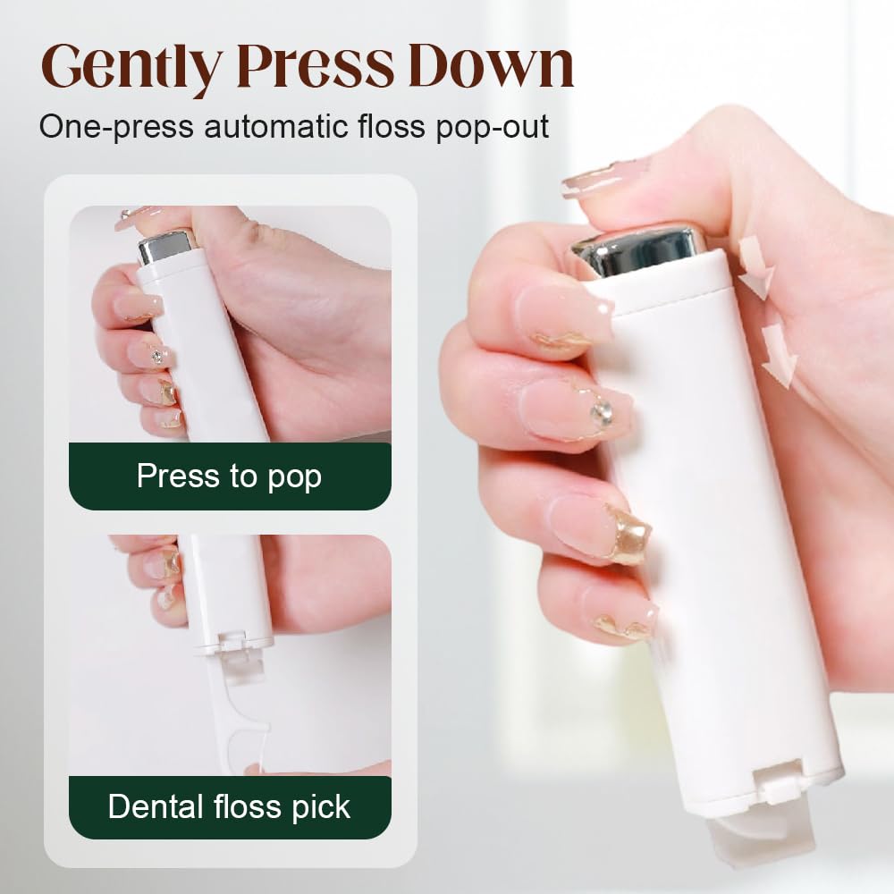 Portable Floss Dispenser with 100 Pcs Dental Floss, 2026 NEW Refillable for Home, Restaurant, and On-the-Go Oral Care for Family Hotel Travel (White)