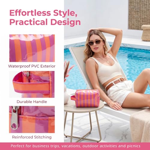 RSRSLEII Waterproof Clear Striped Travel Makeup Bag 03Orange&Purple
