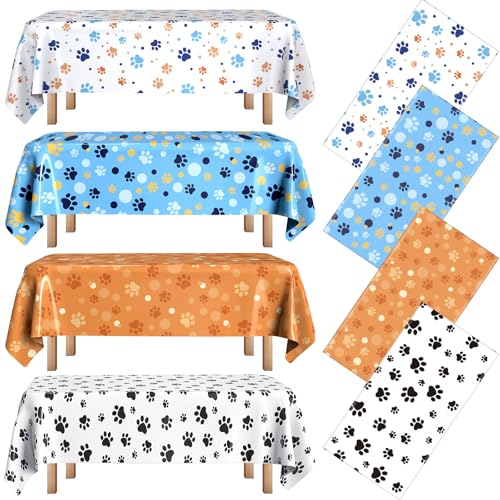 Paw Print Tablecloth 4 Pack - 54x108 Inches for Dog Parties