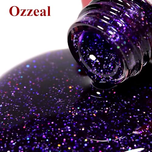 Ozzeal Deep Purple Iridescent Glitter Gel Polish 0.5 Fl Oz for Nail Art & Manicure