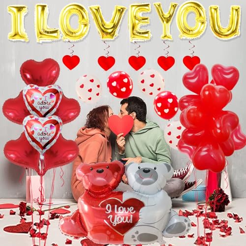 Valentine's Day Balloon Decoration Set with Teddy Bear & Rose Petals