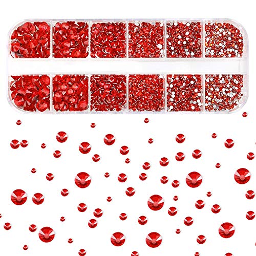 PHOGARY 3000-Piece Red & Black Flat Back Rhinestones Set 2-5mm with Pick-Up Tweezers