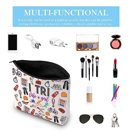 GJTIM Beige Triathlon Gift Makeup Bag for Triathletes - Inspirational Zipper Pouch