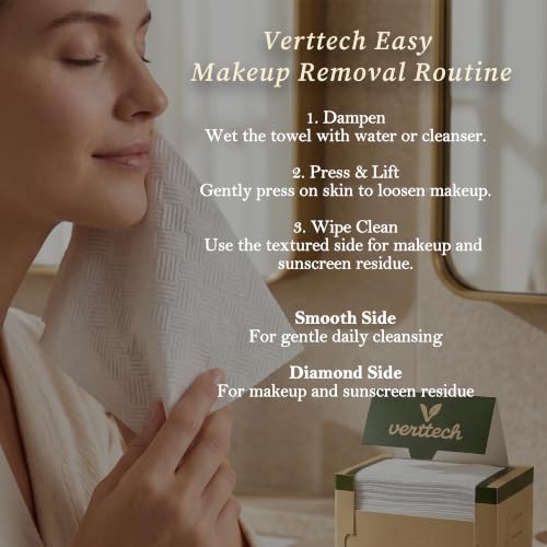 Verttech Disposable Face Towels XL (100 Count, 2 Pack) - Ultra Absorbent for Skincare & Makeup Removal
