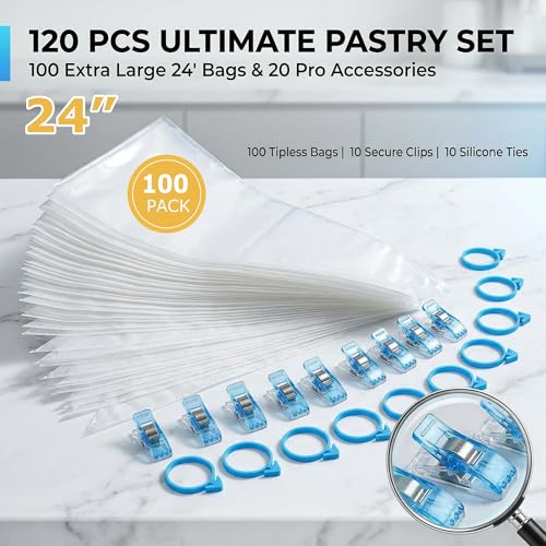 24-Inch Disposable Piping Bags - 100 Pack for Cake Decorating