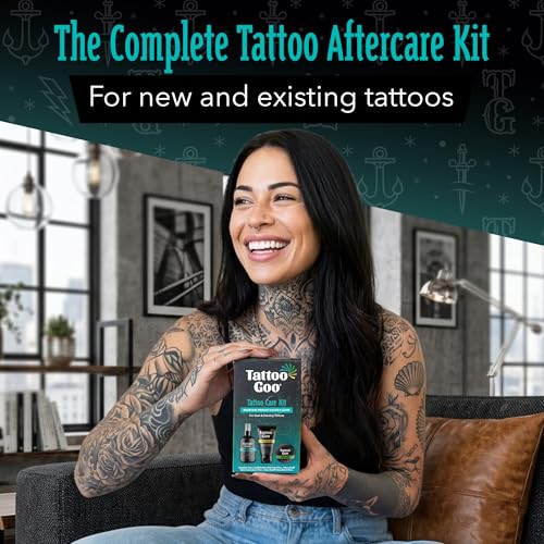 Tattoo Goo 3-Piece Tattoo Aftercare Kit: Antimicrobial Soap, Balm & Lotion