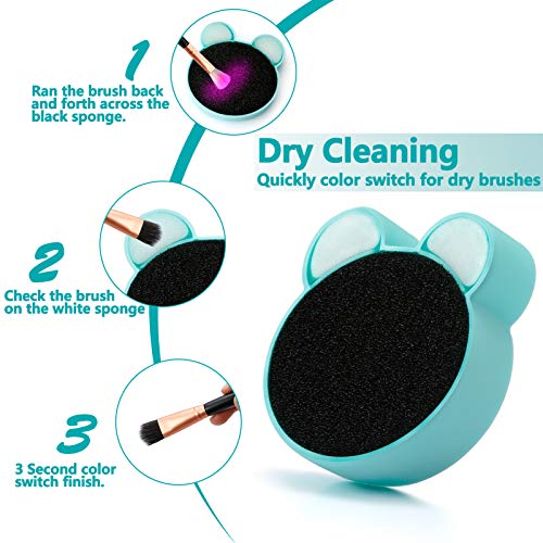 TailaiMei 2 Pack Makeup Brush Cleaning Mat with Color Removal Sponge, Silicone & Scrubbing Pad for Wet & Dry Cleaning