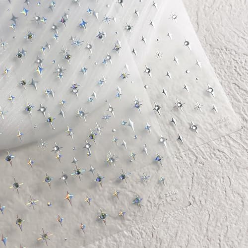 Self-Adhesive Silver Star Nail Decals - 5D Rhinestone Stickers