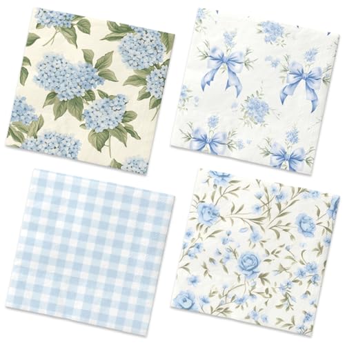 40 Floral Napkins - Blue & White Vintage Party Supplies