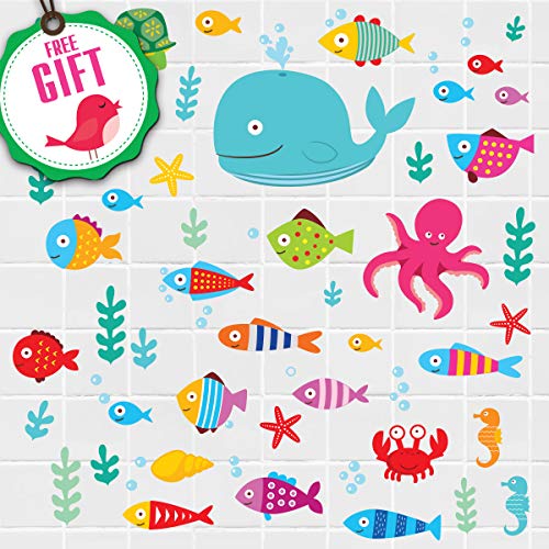 Ocean Fish Wall Decals - Cute Whale & Turtle Bathroom Stickers