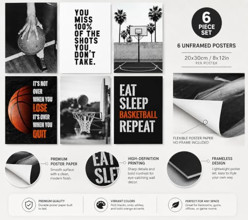 Basketball Inspirational Wall Art Prints - Motivational Quotes for Teens