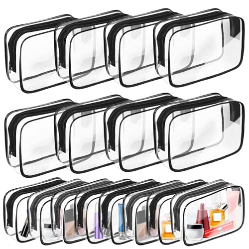 AURUZA 3-Piece Clear TSA Approved Travel Toiletry & Makeup Organizer Bag Set