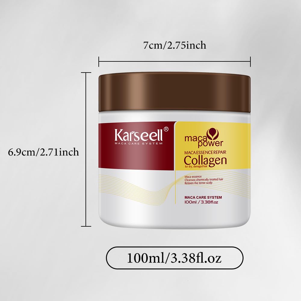Karseell Collagen Hair Treatment - Deep Repair Argan Oil Mask for All Hair Types | 3.38 fl oz (100 ml)