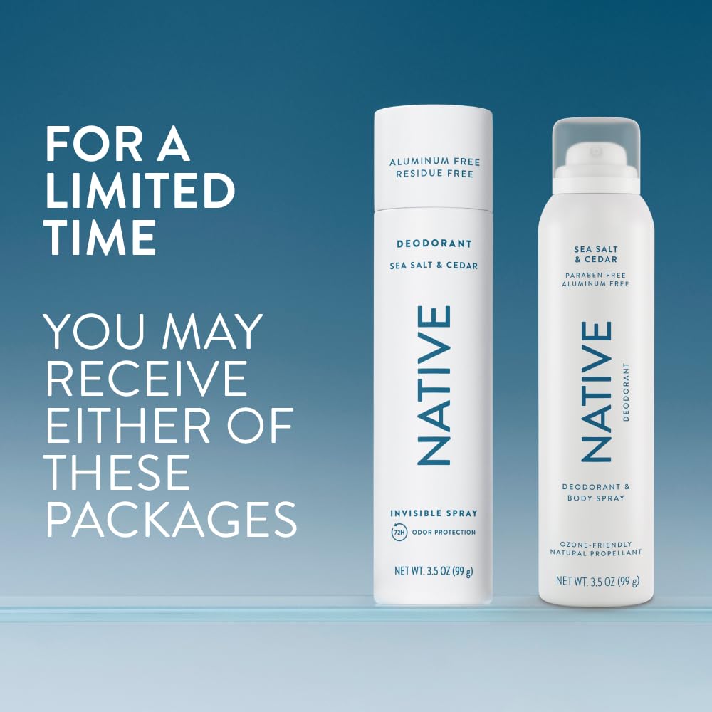 Native Deodorant & Body Spray - Sea Salt & Cedar | 72-Hour Odor Protection, Aluminum-Free, Quick Drying, 3.5 oz