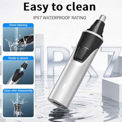 Electric Nose Hair Trimmer for Men, 2026 Professional 2 in 1 Painless Rechargeable Nose and Ear Hair Clipper, IPX7 Waterproof, Type-C Fast Charging, 6-Month Battery Life,Gifts for Father