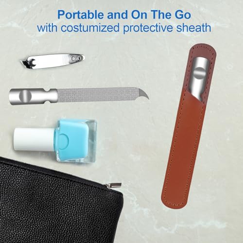 Stainless Steel Nail File with Leather Case - Double Sided Manicure Tool