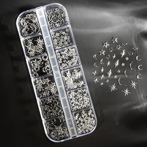 600 Pcs Silver Nail Charms Kit with Stars & Moons - DIY Manicure