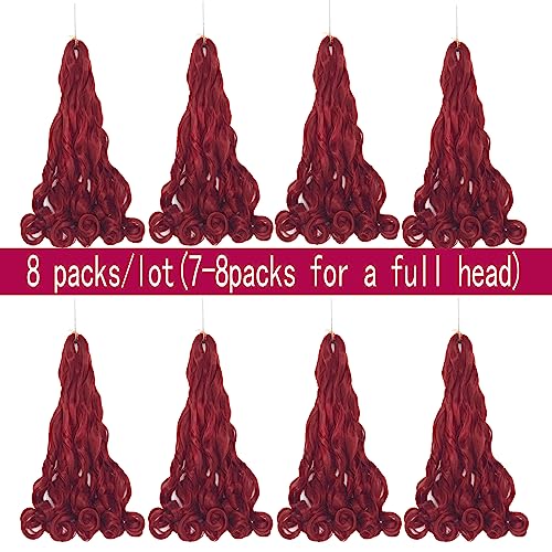 24 Inch Burgundy French Braiding Hair - 8 Packs Loose Wave Spiral Crochet