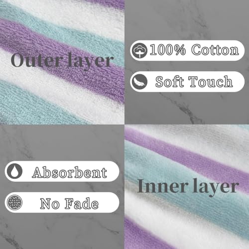 VOOVA & MOVAS 6-Pack Bath Gloves Purple & Aqua Stripes with Loop - Soft Cotton Wash Mitts for Body & Face