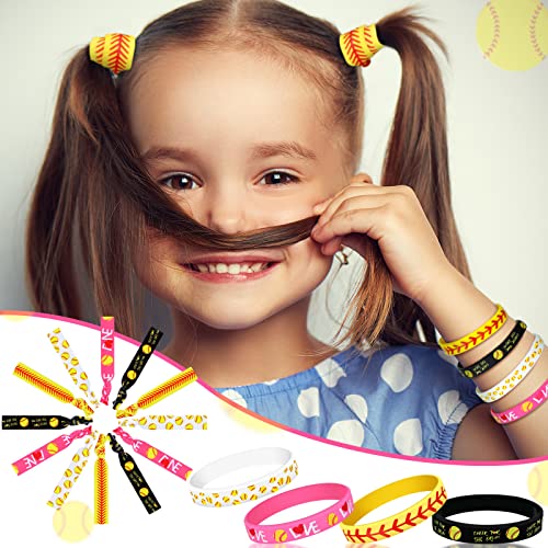 Dingion 48 Pcs Softball Accessories Set: 24 Bracelets + 24 Hair Ties Yellow