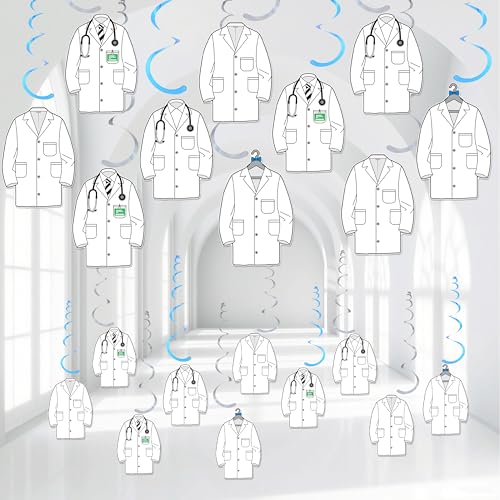 24pcs Medical Graduation Party Hanging Swirls - White Coat Decor