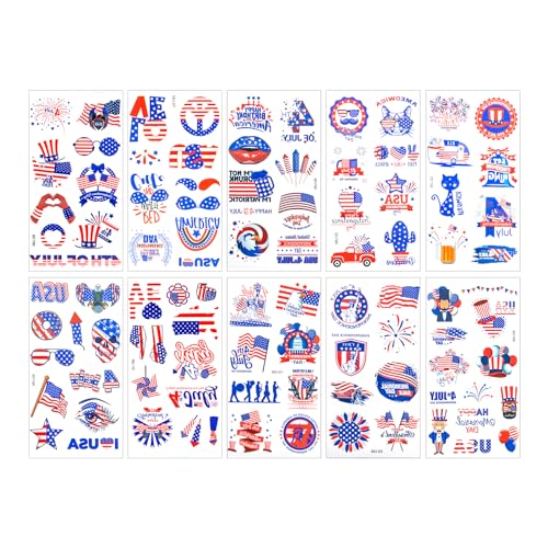 4th of July Temporary Tattoos - 100 Patriotic USA Flag Stickers