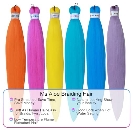 Ms Aloe Colorful Pre Stretched Braiding Hair Extensions 26 Inch - Pack of 6