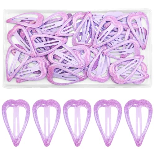 49 Pcs Glitter Heart Hair Clips for Women & Girls Non Slip Hair Barrettes Purple