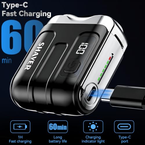 Mini Electric Shaver for Men - Waterproof Rotary Razor with LED Display