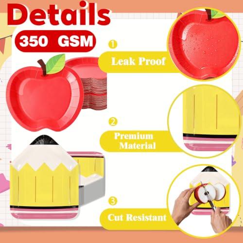 75 PCS Back to School Party Supplies - Apple & Pencil Plates & Napkins