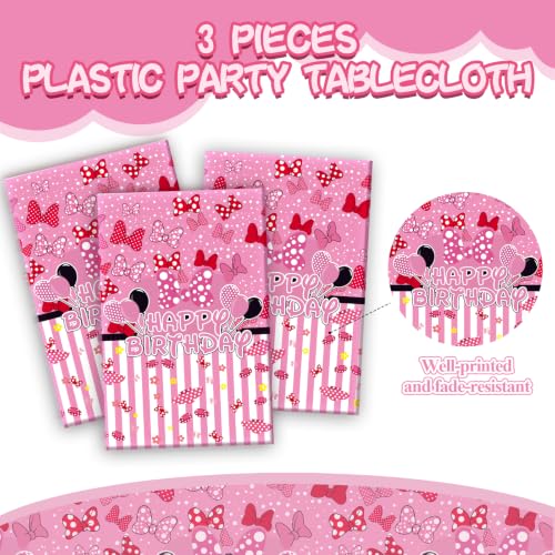 3 Pack Pink Mouse Birthday Tablecloths for Kids' Parties
