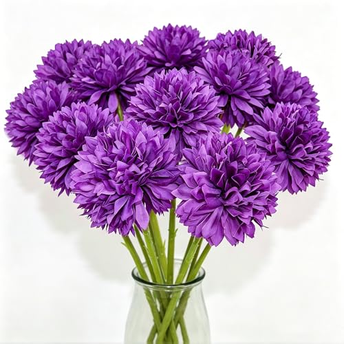 12 Pcs Purple Artificial Ball Chrysanthemum Bouquet for Decor