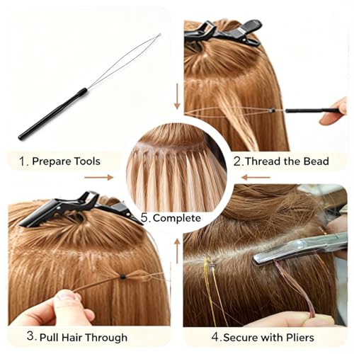 Hair Extension Loop Threader Set - 10 Dual-Color Needles & Accessories
