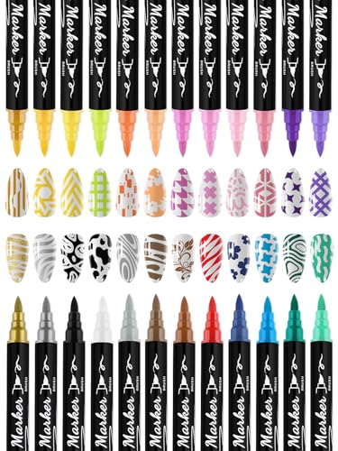 Kalolary 24 Color Nail Art Markers Set - Double-Headed Pens