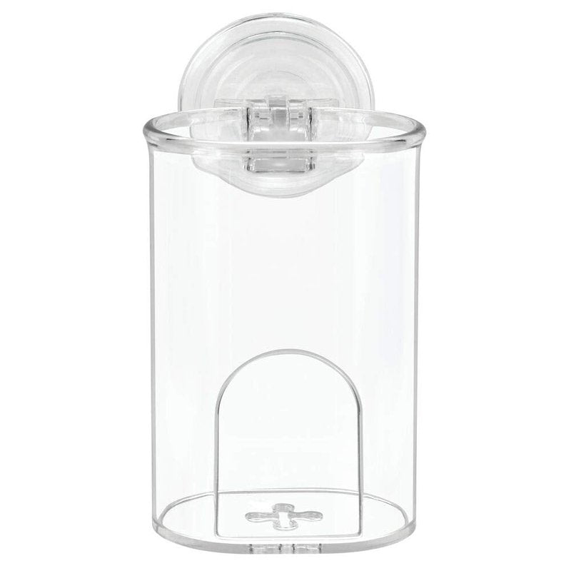 mDesign Compact Plastic Suction Storage Center for Bathroom Organization of Toothbrushes, Electric Toothbrushes, Razors - 2 Pack - Clear