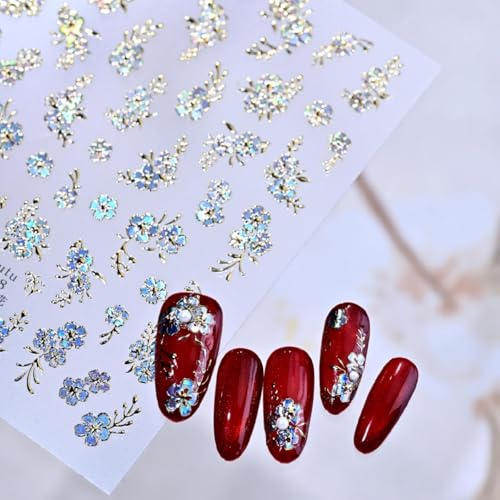 Sevgob Color A18 5D Gold Silver Floral Nail Stickers Embossed Decals for DIY Manicure